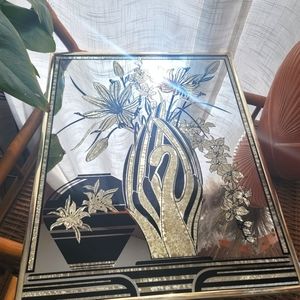 80s does Art Deco Sunwest Screen Graphics etched mirror